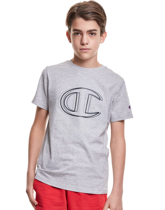 Champion Drenge T-Shirts Grå - Vibrating C Logo - Danmark TAC-217498